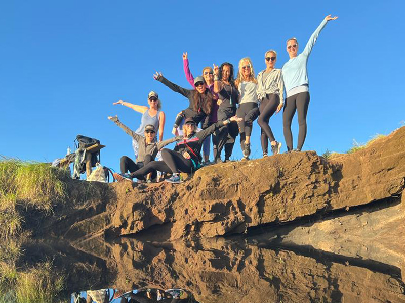 Yoga retreat group hike